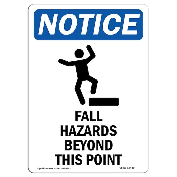 OSHA Sign, Fall Hazards Beyond With Symbol, 5in X 3.5in Decal, 10PK, 3.5" W, 5" H, Portrait, PK10